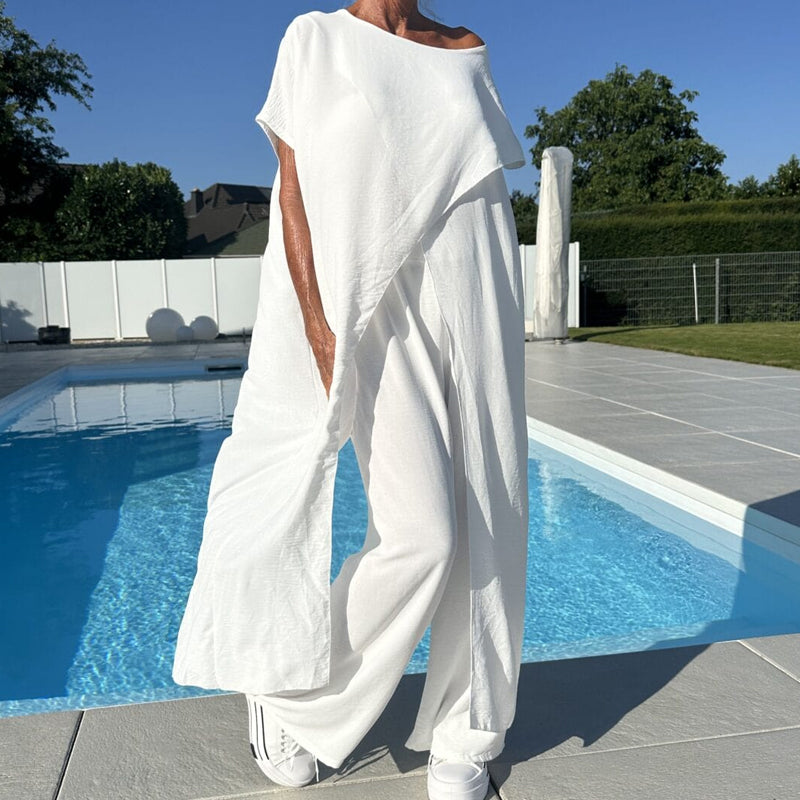 Gabbie™ Elegante Off-Shoulder Twee-Delige Set | Ontspannen Top en Wijde Broek