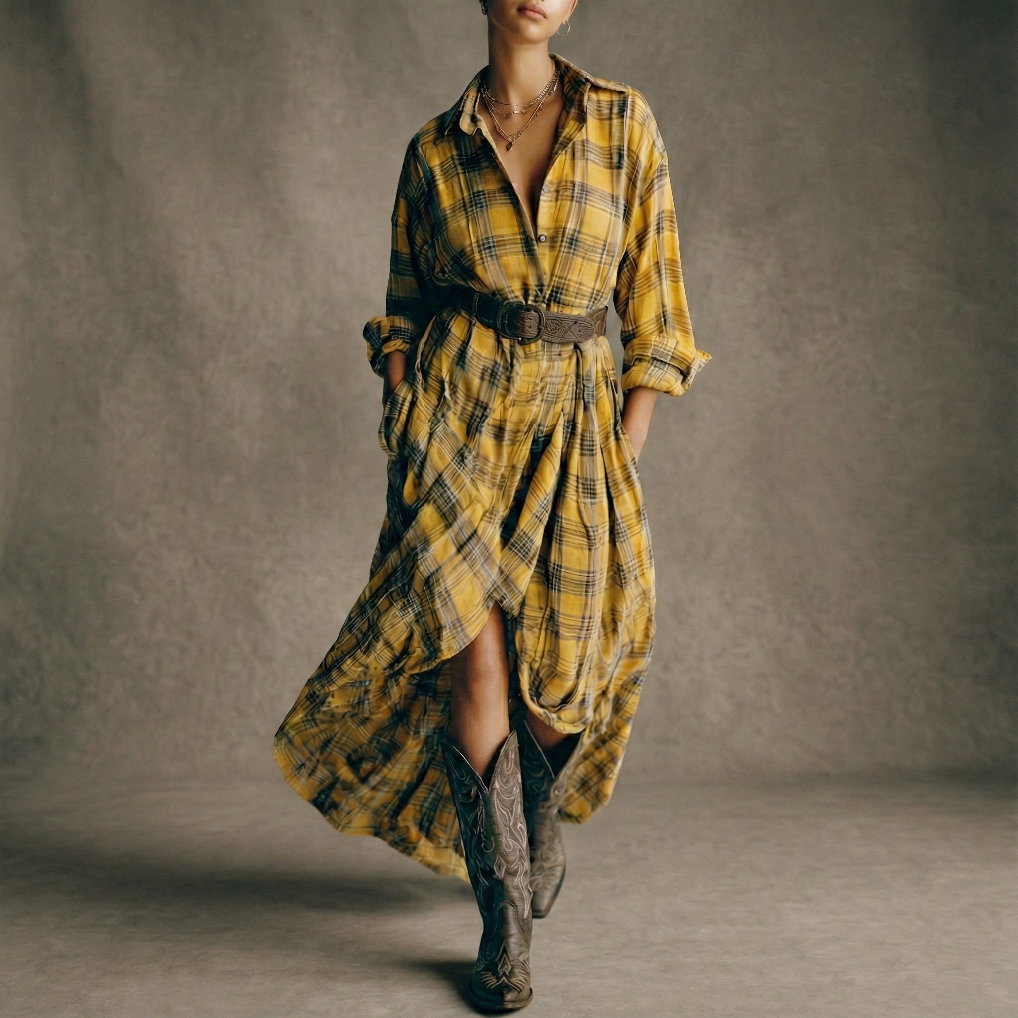 Abril | Geruite overhemdjurk met riem